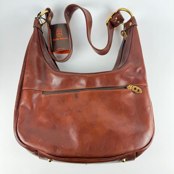 Marino Orlandi Genuine Leather Shoulder Tote Bag Reddish Brown Made in Italy NWT - Picture 2 of 10